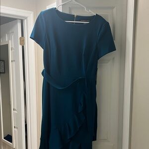 Andrew Marc Teal Midi Dress with Ruffle Accent